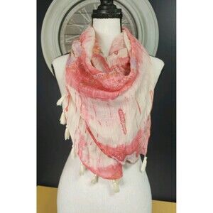 Tube Scarf OS 100% Viscose Coral Ivory Lavender Abstract Pattern Soft Light